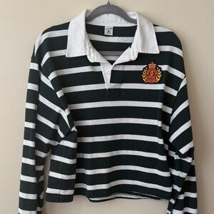 Sporty & Rich Rugby Green and White Striped Polo L